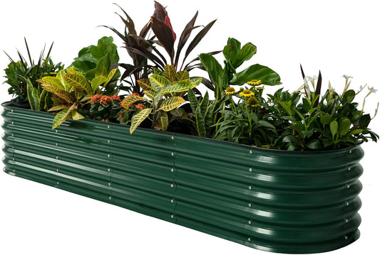 Raised Garden Bed Kits, 17" Tall 9 in 1 8ft X 2ft Metal Raised Planter Bed for Vegetables Flowers Ground Planter Box-British Green