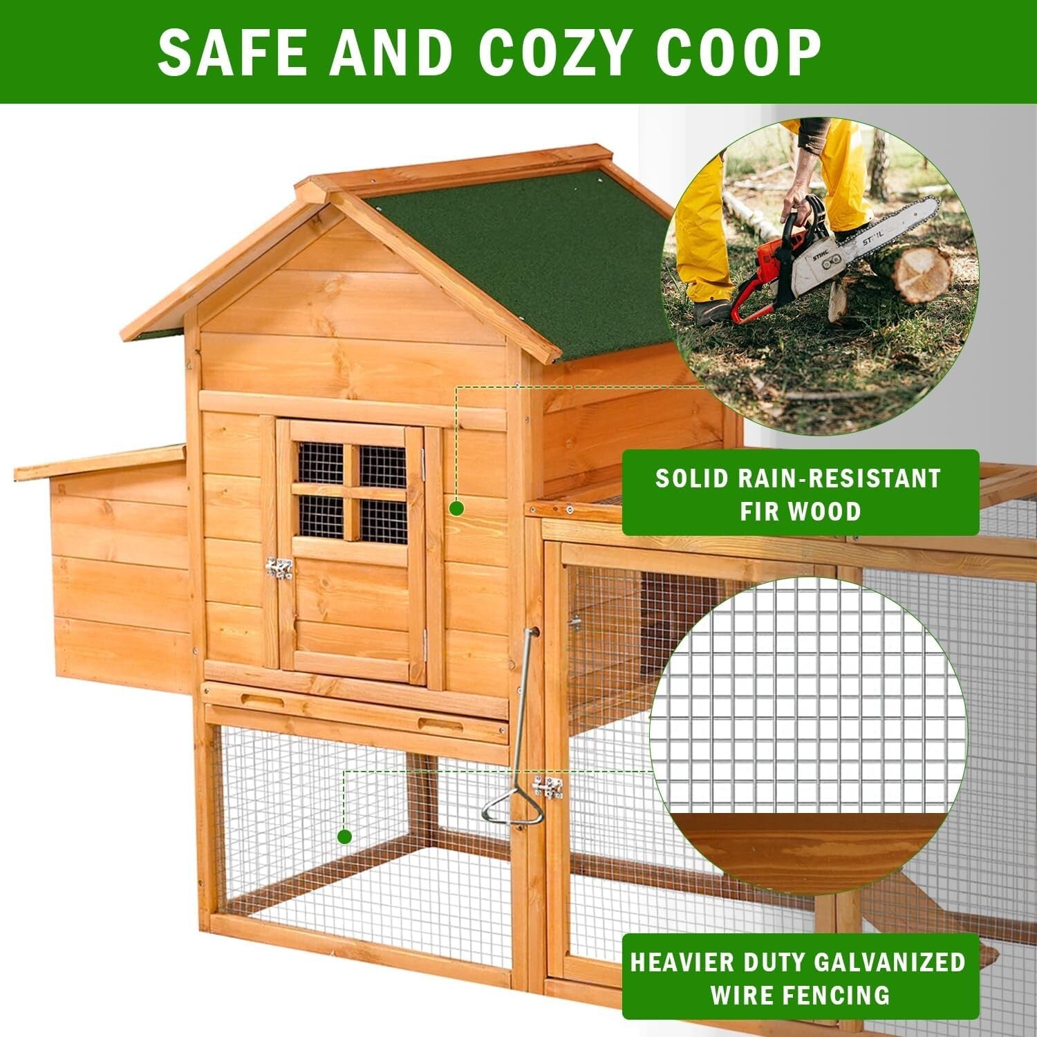 80'' Wooden Chicken Coop w/Nesting Box&Run for 2-4 Chickens,Large Hen House Cage