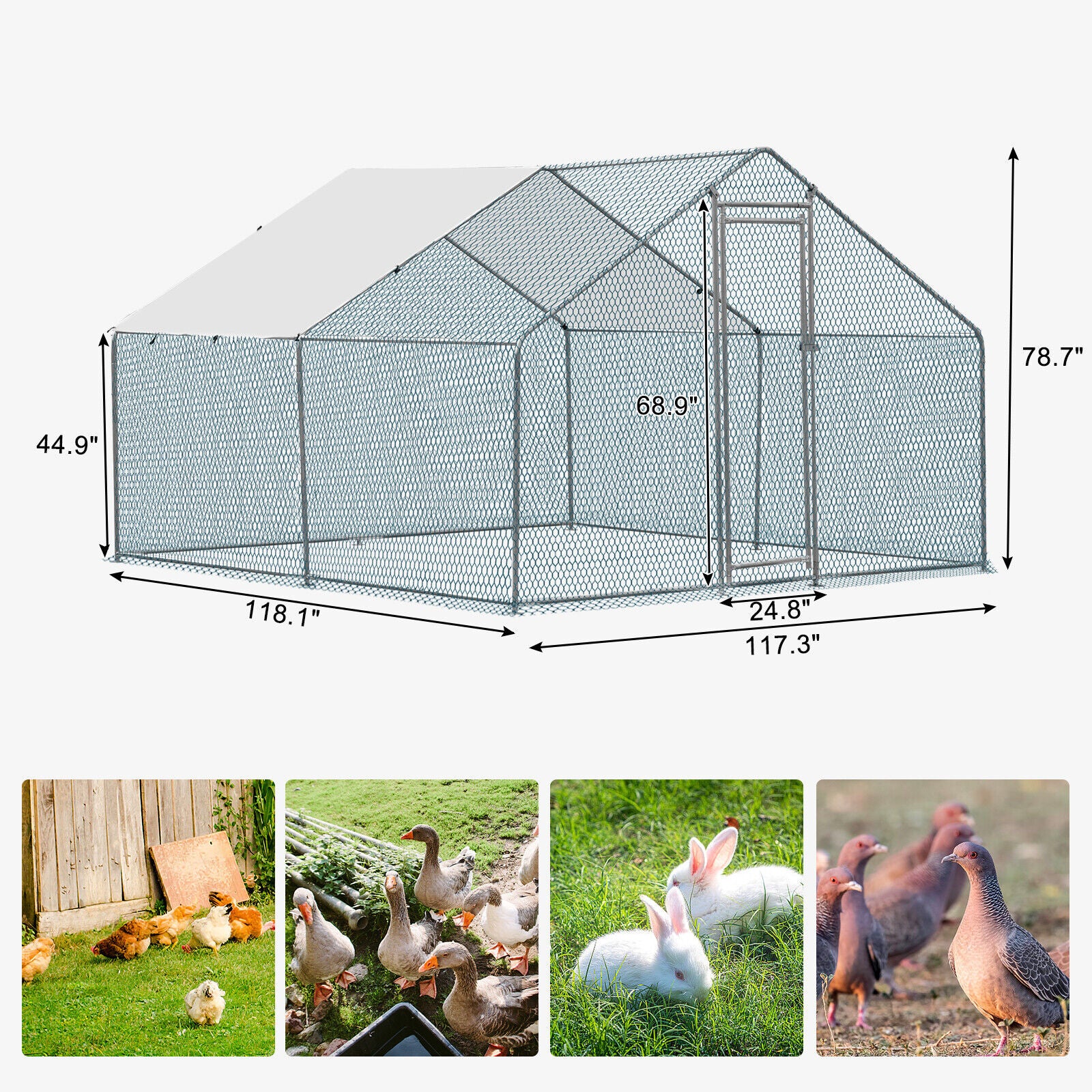 10 x 10FT Metal Walk In Chicken Coop Run Cage Rabbit Hutch Hen House Enclosure