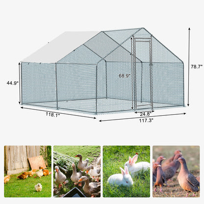 10 x 10FT Metal Walk In Chicken Coop Run Cage Rabbit Hutch Hen House Enclosure