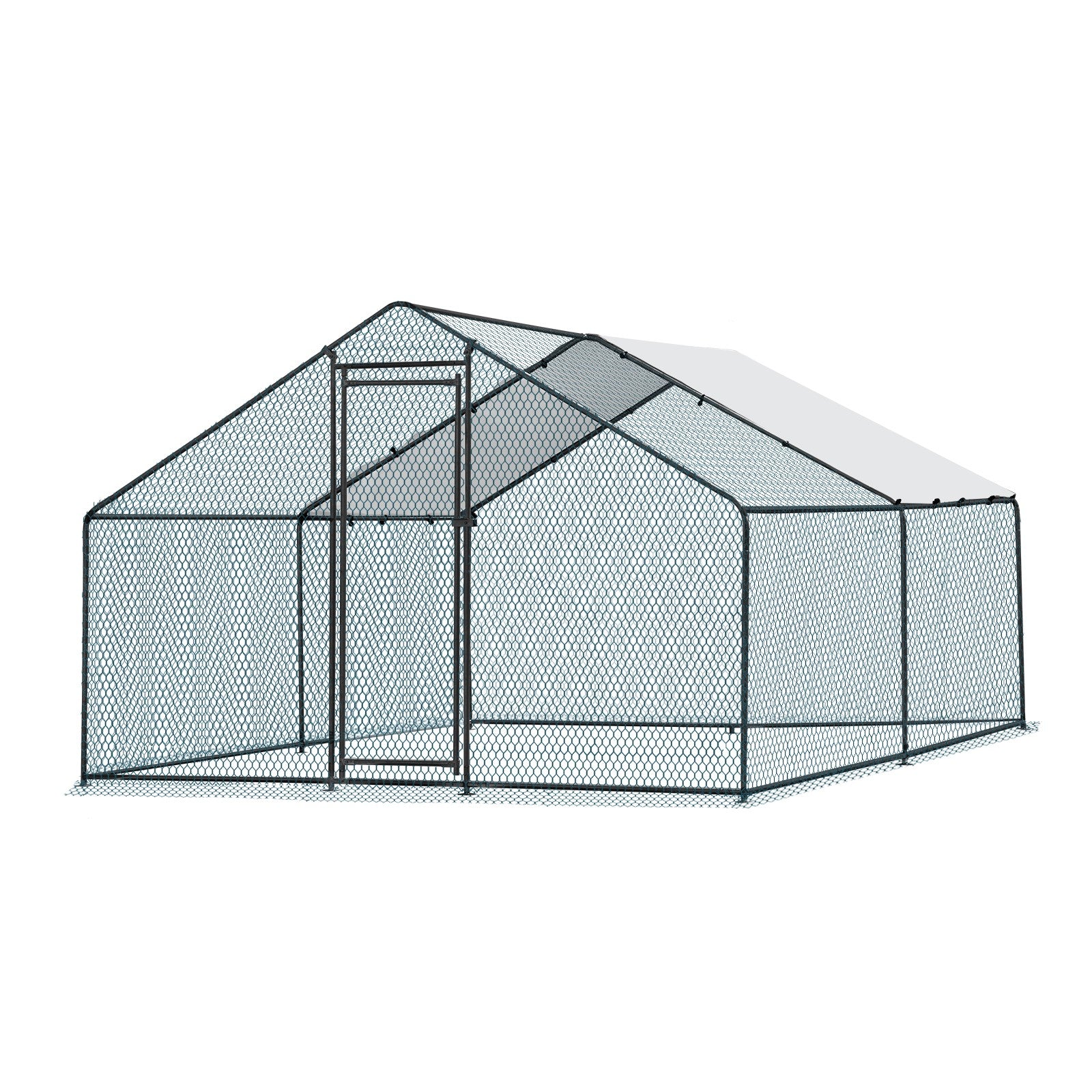 Metal Chicken Coop 6.5/10/13/20 FT Large Walk-in Hen Cage House with Cover Roof