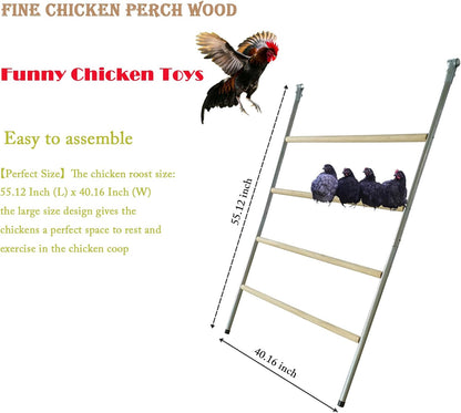 Chicken Perch Set for Chicken Coop, Chicken Roosting Ladder Sturdy and Easy Assembly Galvanized and Log Material, Chicken Roost Perfect for Backyard Poultry Funny Chicken Toys (40" W x 55" H)
