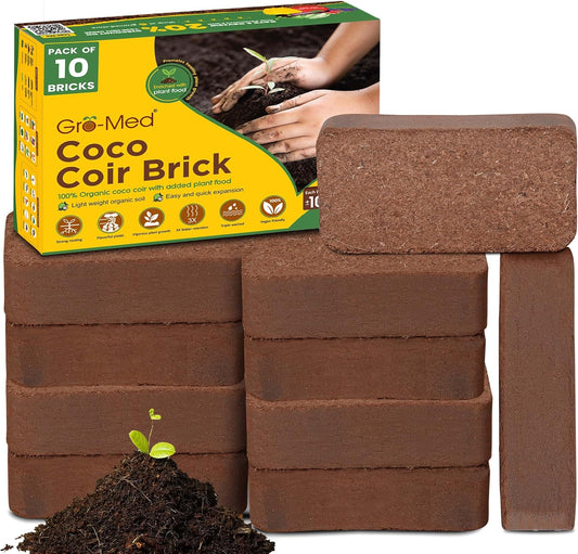 Coco Coir Bricks – 10 Pack (650g Each) | Expands to 100 Quarts | NPK Enriched, OMRI Listed | Organic Coconut Fiber for Indoor & Outdoor Gardening, Potting Soil & Mix