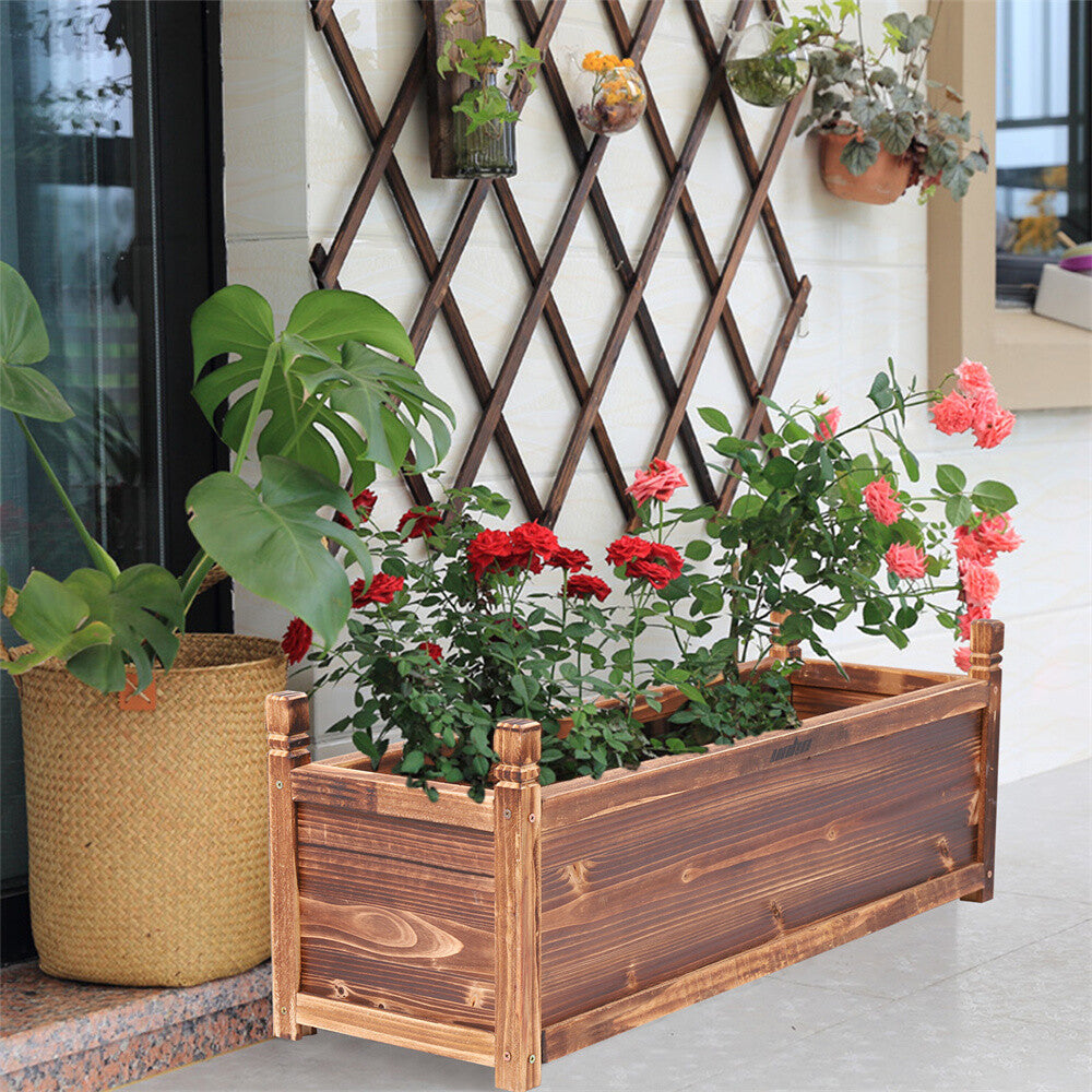 Heavy Wooden Planter Trough Planting Box Raised Garden Bed Plant Pot In/Outdoor