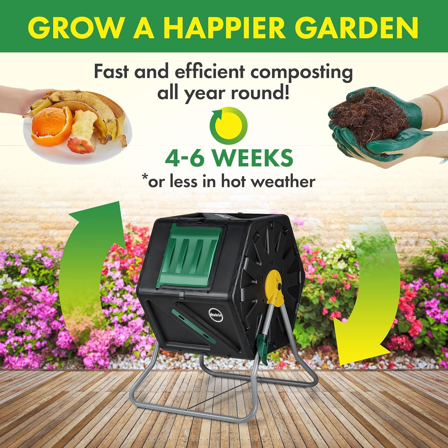 Compost Tumbler Single Chamber – Easy-Turn Composter Tumbler Outdoor for Fast Composting – Heavy-Duty Composting Bin with 1 Sliding Door (1 x 27.7 Gallon / 105 Liter)