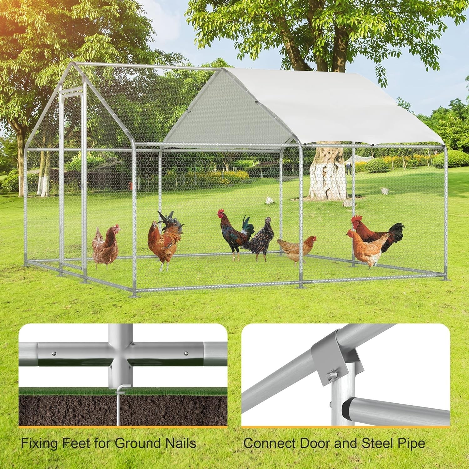 Large Metal Chicken Coop,Walk-in Hen House w/Cover,Poultr
