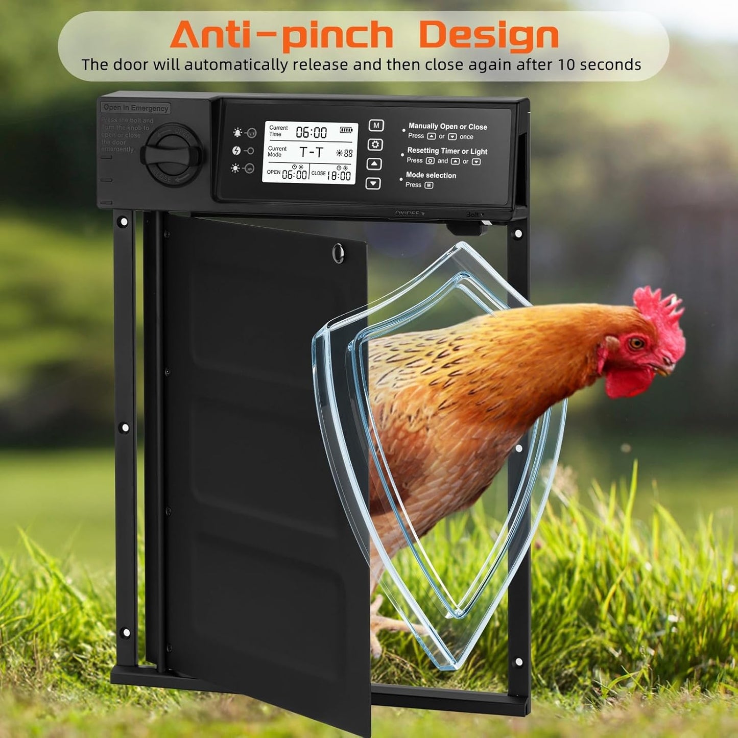 Automatic Chicken Coop Door Solar Powered, Cold Weather Electric Chicken Door Large Size Aluminum Door with Light Sensor & Timer with Power Off Emergency Mode 14.9" H x 11" W