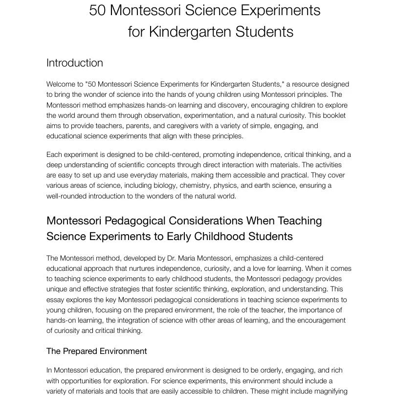 50 Montessori Science Experiments for Kindergarten Students