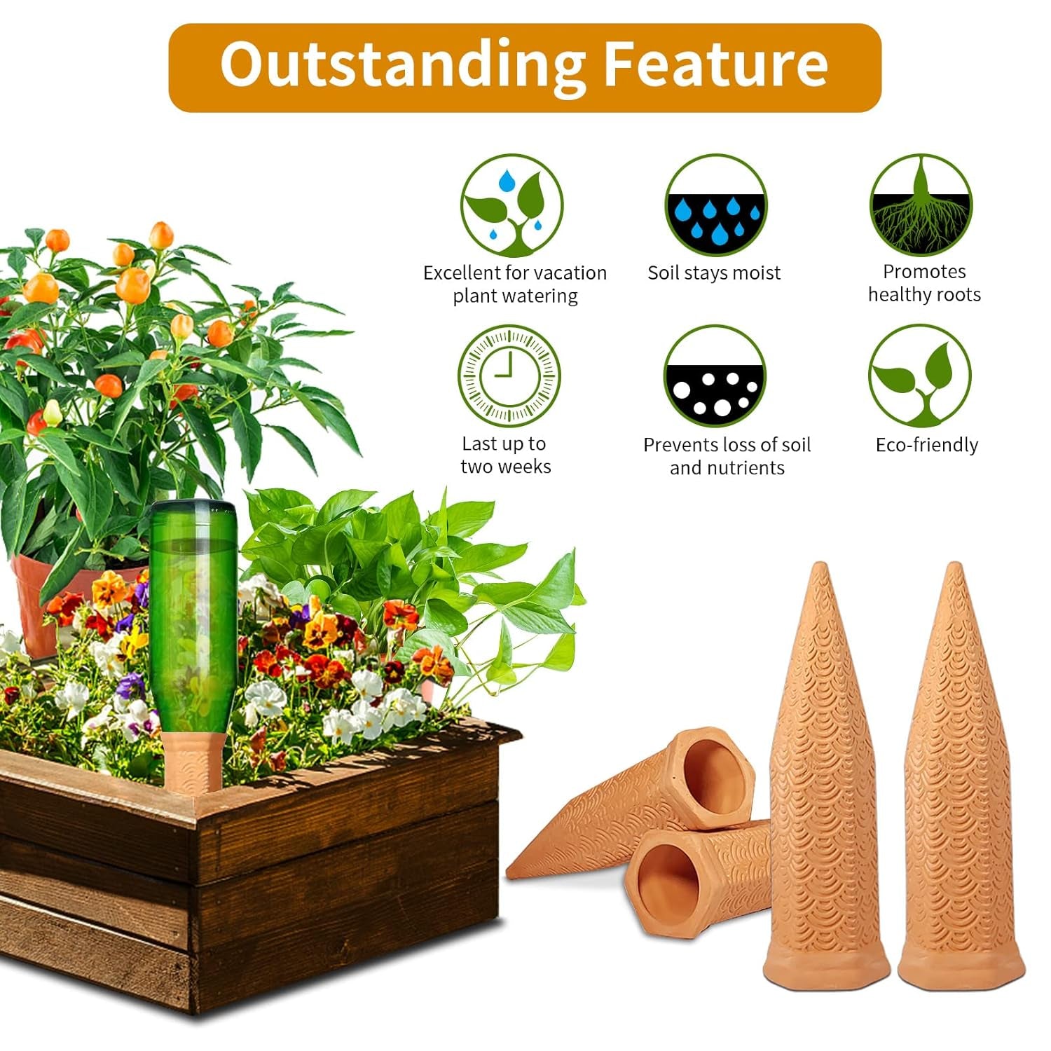 Plant Watering Spikes 12 Pack,Terracotta Plant Watering Spikes Wine Bottle Automatic Plant Waterer for Watering Indoor and Outdoor Plants While on Vacation - Plant Perfect Self-Watering Device