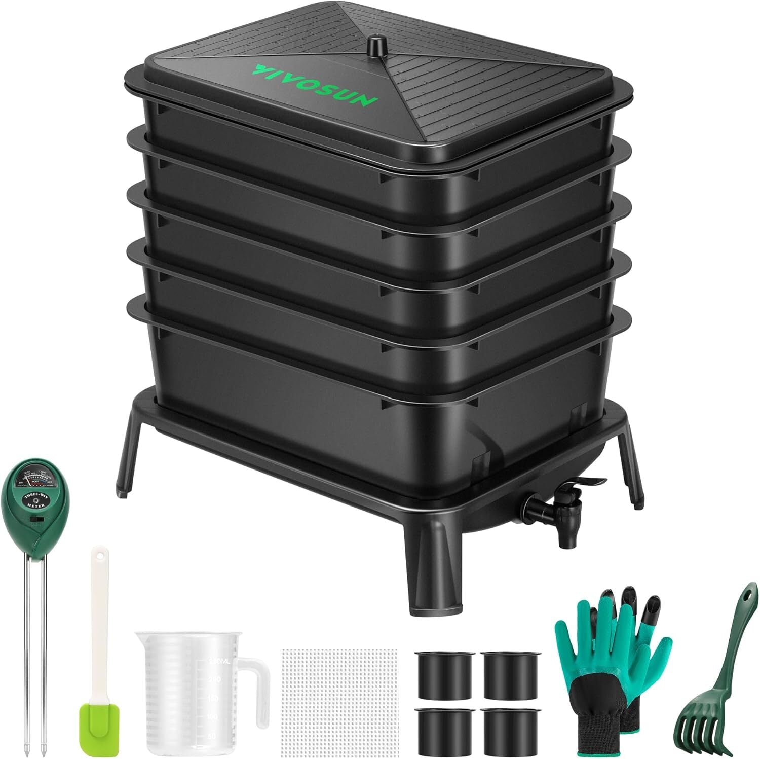 VIVOSUN 5-Tray Worm Composter 13gal/50 L Worm Compost Bin w/ Worm Farm Kit