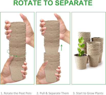 120 Packs 3 Inch Peat Pots Plant Starters for Seedling with 15 Pcs Plant Labels, Biodegradable Herb Seed Starter Pots Kits, Garden Germination Nursery Pot