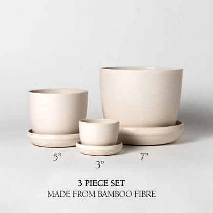 3 Set Planter Pots | Plant Pot with Drainage Hole & Saucers | Indoor Planter | Flower Pot | Minimalistic Plant Pot | Recycled Planter Pot