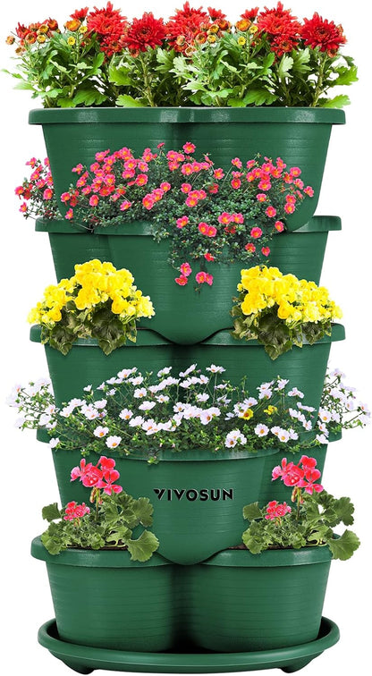 5 Tier Vertical Gardening Stackable Planter for Strawberries, Flowers, Herbs, Vegetables, Dark Green