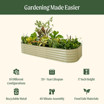 Raised Garden Bed Kit, 17" Tall 10 in 1 Modular Metal Raised Garden Beds Kit, Metal Planter Box for Vegetables, Flowers, Herbs, Olive Green
