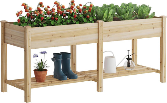 Raised Garden Bed with Legs Elevated Wooden Planter Box Stand Large Planter Stand Box for Fruits Vegetables Flowers with Divider with Bag - 72 * 24 * 30.5IN