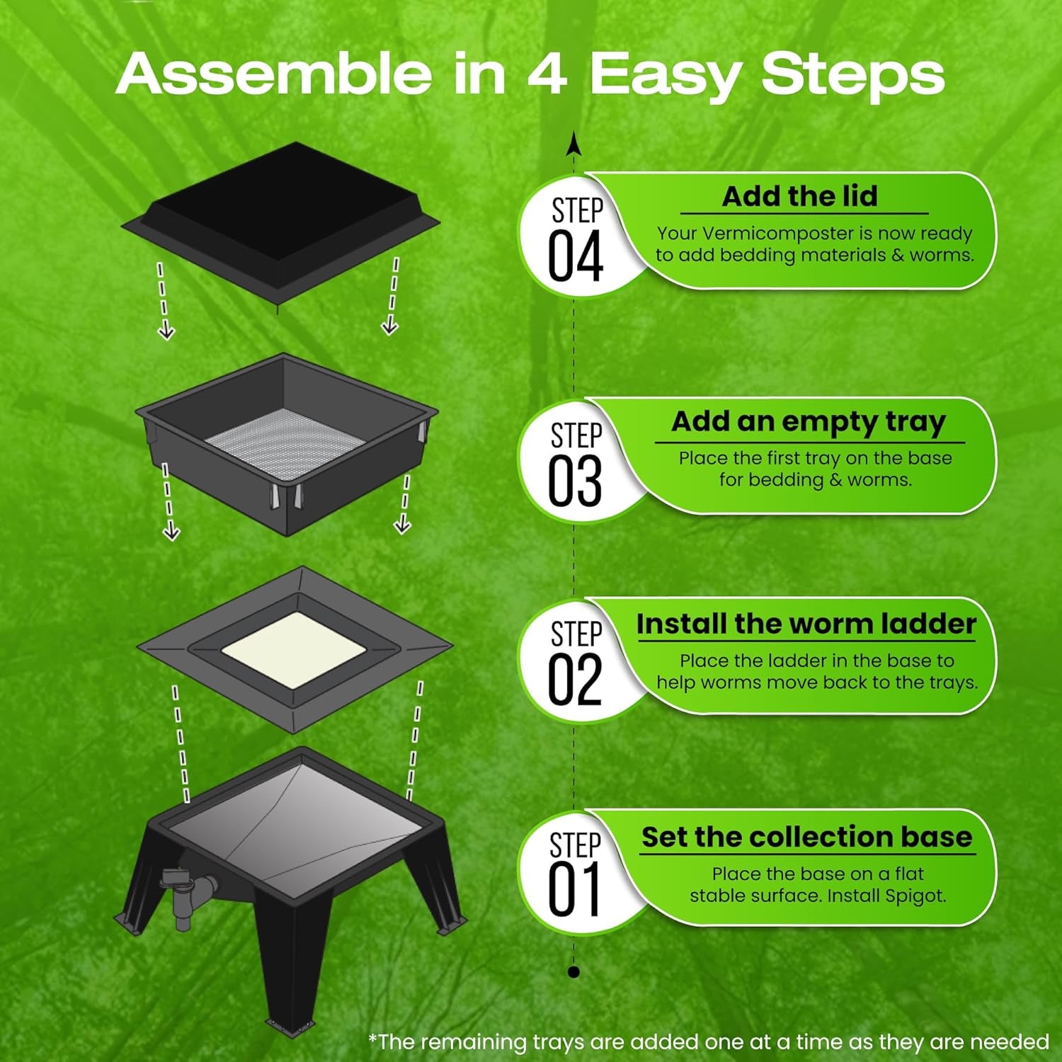 ® 360 Black US Made Composting System for Recycling Food Waste at Home – 4 Trays for Efficient Vermicomposting – Durable, Space-Efficient Design, Easy to Assemble, No Odor