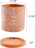 2 Pack Terracotta Plant Pot, 5'' Red Clay Planter Pot with Boho Flower Pattern, Ceramic Cactus Flower Planter Succulent Pot with Drainage Hole and Saucer for Indoor Outdoor Plant