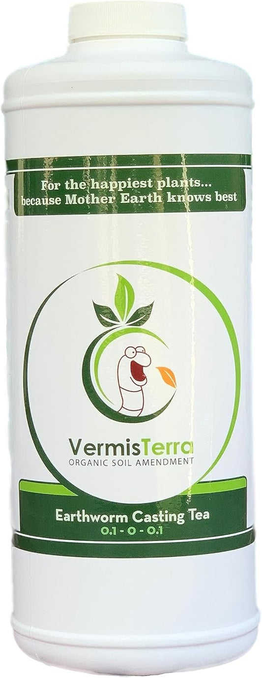 Worm Tea for Gardening and Composting - 32oz Quart - Organic Earthworm Soil Enhancer - Vermicompost Fertilizer - Increase Yields, Boost Growth - Vegetables, Flowers, Fruit and Trees - Plant Probiotic