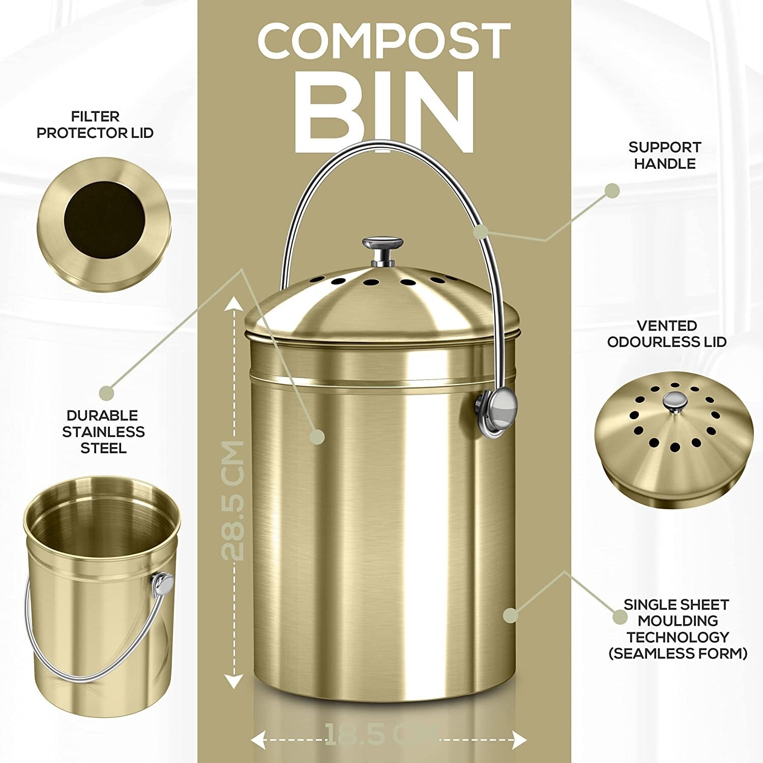 Compost Bin with Lid and 1.3 Gallon Compose Spare Charcoal Filter Utopia Kitchen