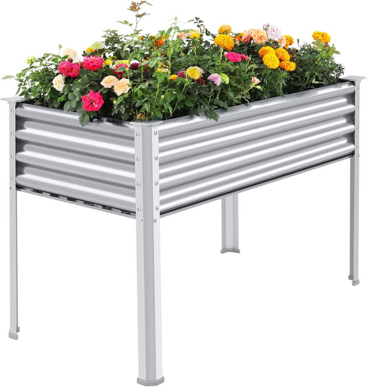Galvanized Raised Garden Bed with Legs, 48×24×32in Large Metal Elevated Raised Planter Box with Drainage Holes for Backyard, Patio, Balcony, 400lb Capacity