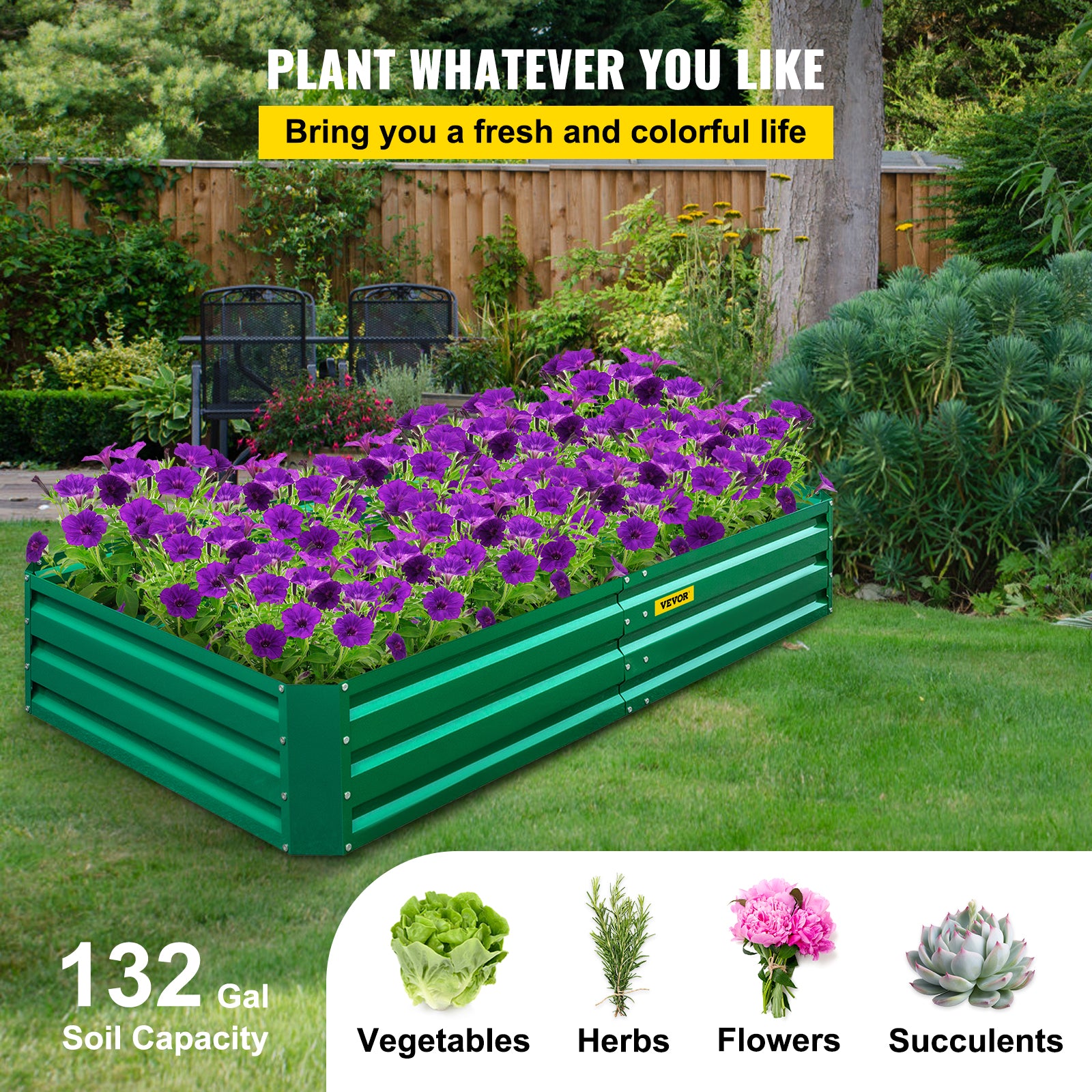 VEVOR Galvanized Raised Garden Bed Planter Box for Plant Flower Vegetable