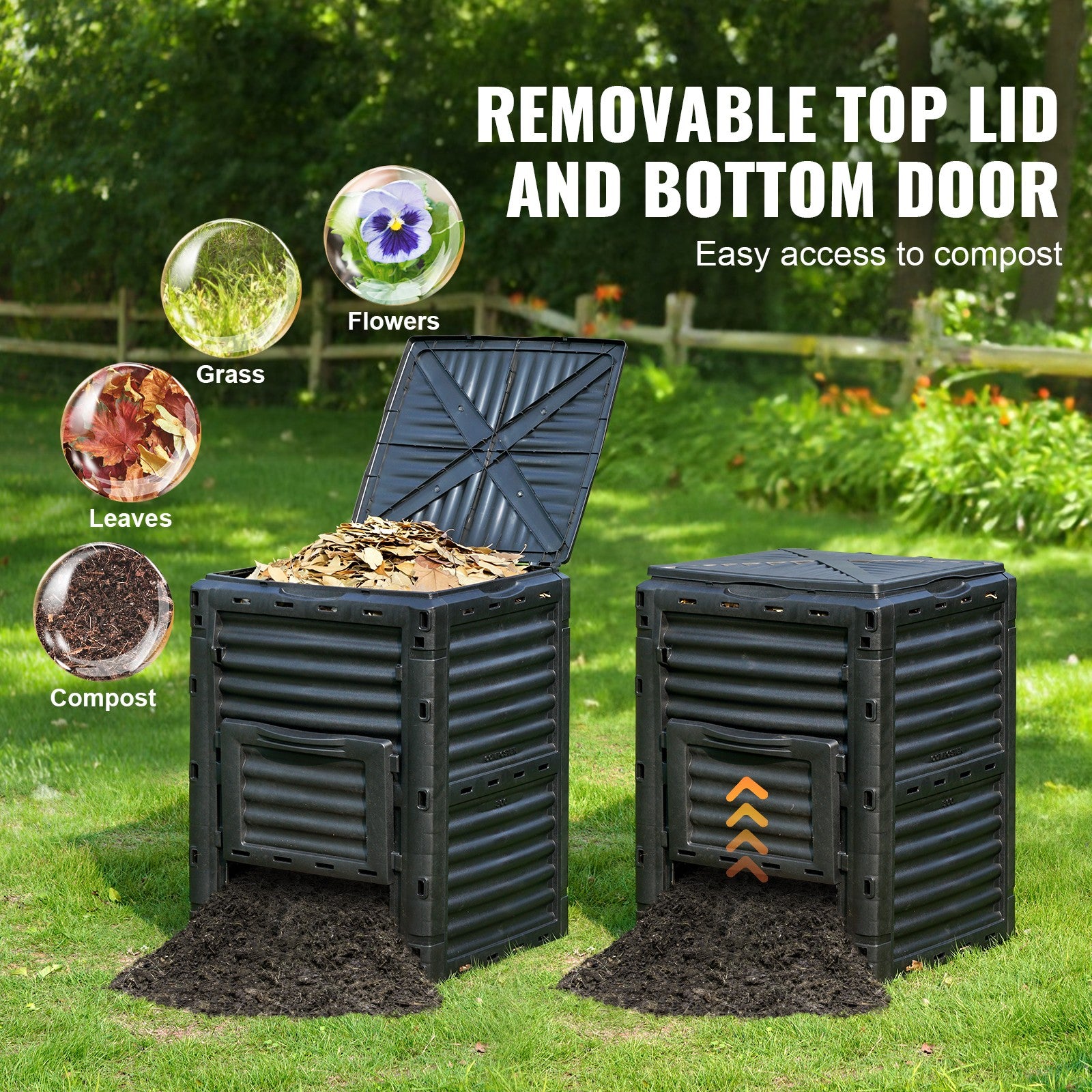 Garden Compost Bin 80 Gal/300 L Outdoor Compost Bin BPA Free Material