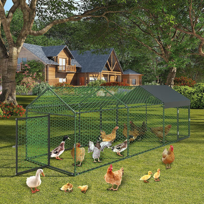 Metal Chicken Coop Walk In Chicken Run Outdoor Hen House Habitat Cage W/ Cover
