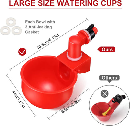 Chicken Water Cups Chicken Waterer Cups Water Feeder Cup 3/8 Inch Thread Automatic Filling Waterer Poultry Drinking Bowl for Duck Turkey Bunny(Red,12 Pieces)