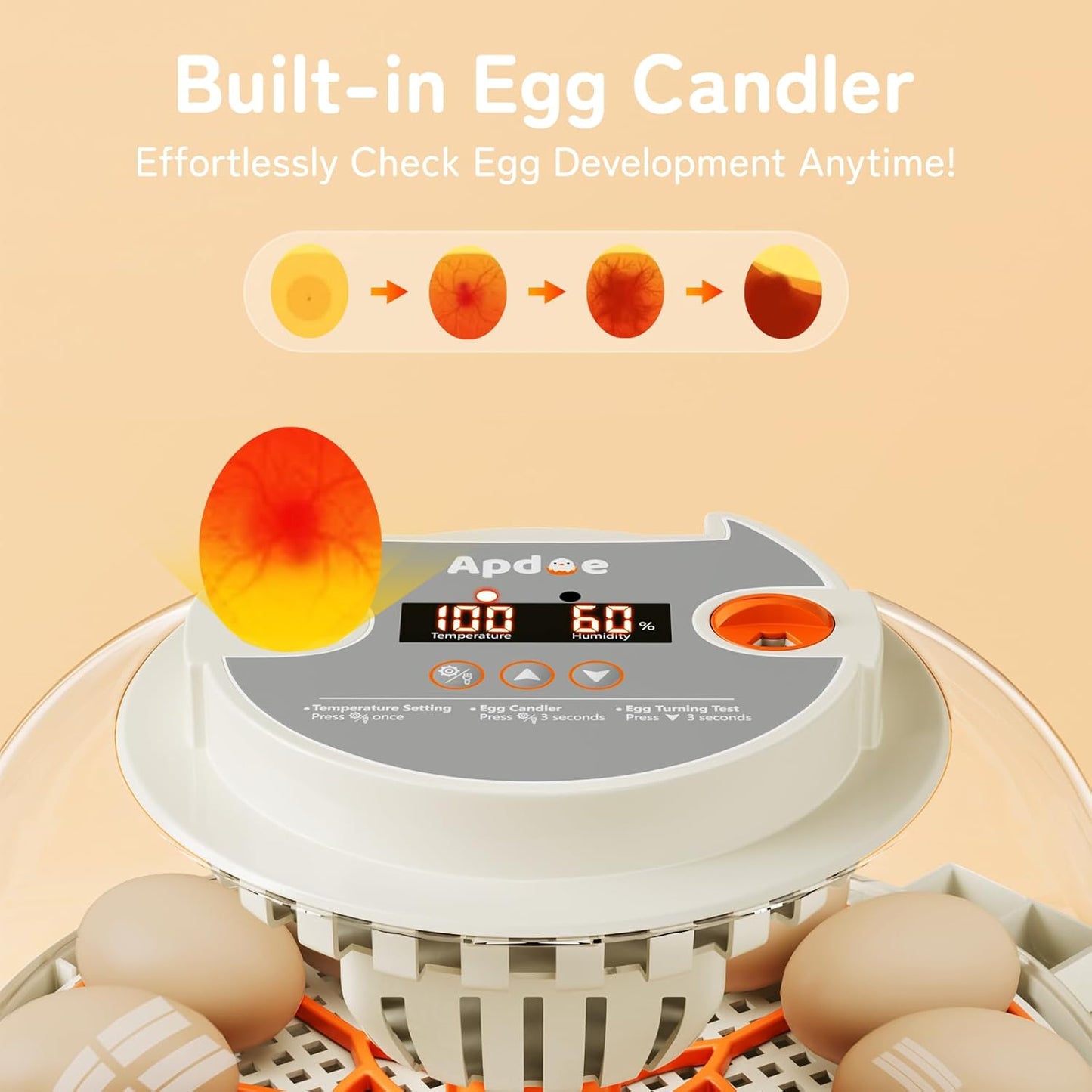 Egg Incubator with Temperature and Humidity Control, Automatic Egg Turner, Egg Candler, External Water Bottle Refill, Air Vent, 360° Clear View, Hatching Chicken Duck Quail Bird,  HatchPro 12