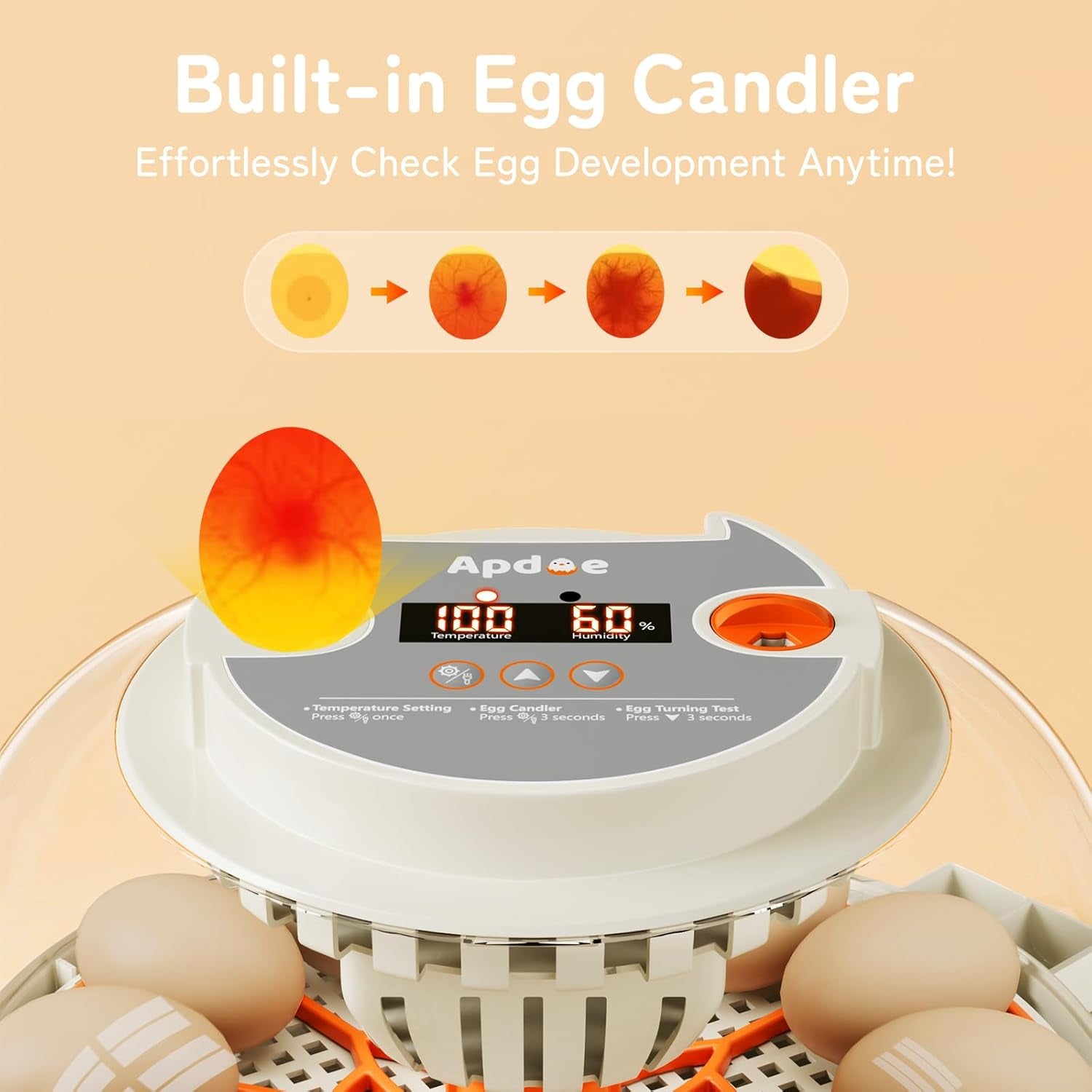 Egg Incubator with Temperature and Humidity Control, Automatic Egg Turner, Egg Candler, External Water Bottle Refill, Air Vent, 360° Clear View, Hatching Chicken Duck Quail Bird,  HatchPro 12