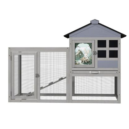 48"L Wooden Rabbit Hutch Large Chicken Coop W/ Removable Tray&Roof In/Outdoor