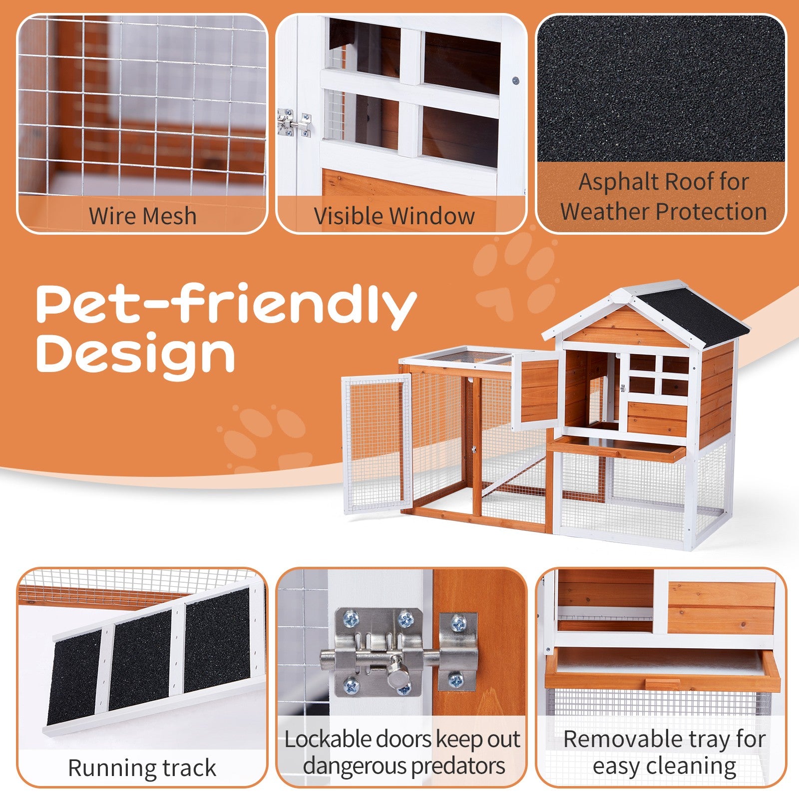 47" Wooden Rabbit Hutch Outdoor Chicken Coop Indoor Bunny Cage Pet House w/ Run