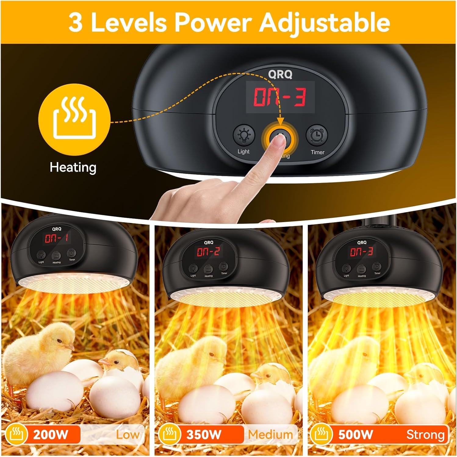 Chicken Coop Heater, 200W-350W-500W Reptile Heat Lamp with UVA UVB Dimmable Light 3-6-9-12H Timer, Chicken House Dog House Greenhouse Heater Outdoor,for Dog Cats Reptile Bird,Christmas Gifts