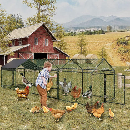 Metal Chicken Coop Walk In Chicken Run Outdoor Hen House Habitat Cage W/ Cover