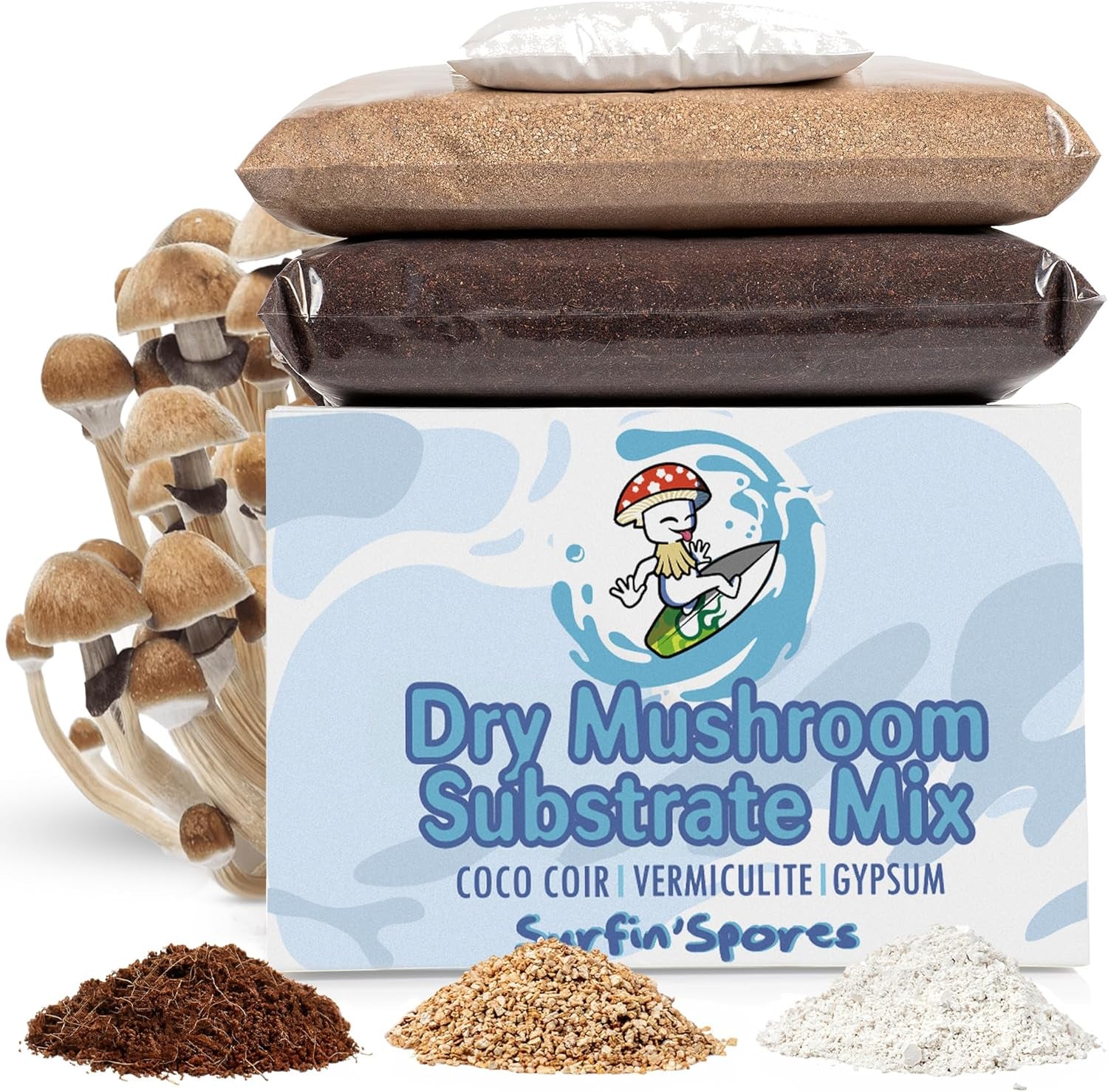 Dry Mushroom Substrate Mix | Produces 10 Pounds of Pasteurized Bulk Substrate | CVG Blend (Coco Coir, Vermiculite, Gypsum)