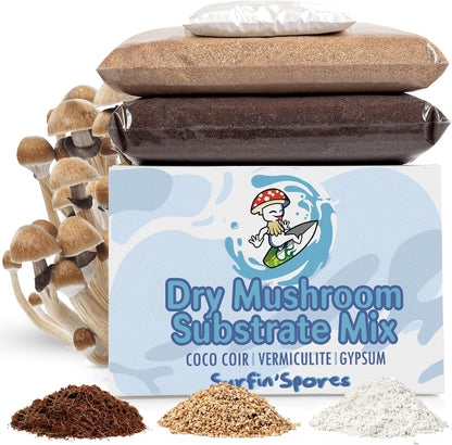 Dry Mushroom Substrate Mix | Produces 10 Pounds of Pasteurized Bulk Substrate | CVG Blend (Coco Coir, Vermiculite, Gypsum)