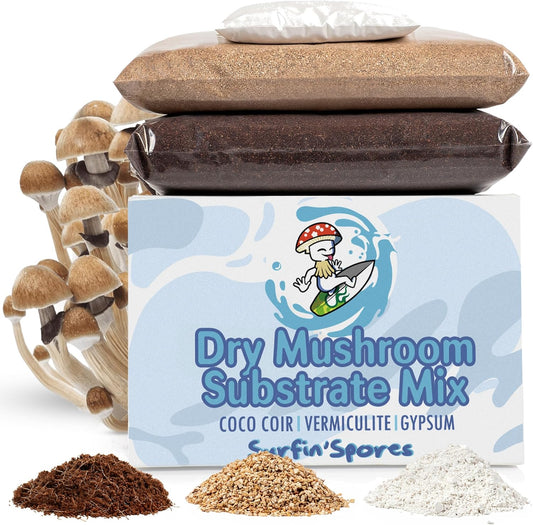 Dry Mushroom Substrate Mix | Produces 10 Pounds of Pasteurized Bulk Substrate | CVG Blend (Coco Coir, Vermiculite, Gypsum)