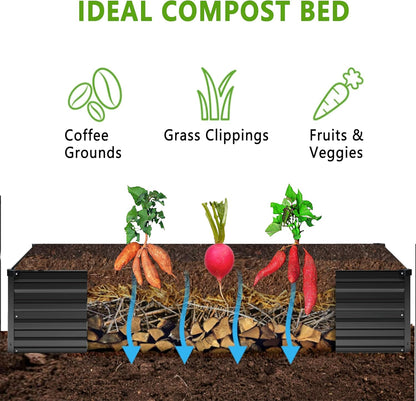 2PCS 8x4x1FT Galvanized Raised Garden Bed Kit,Vegetable Boxes-Rectangle Metal Flower Box,Large Planter Raised Beds Outdoor Garden for Planting,Fruit,Herb-Black