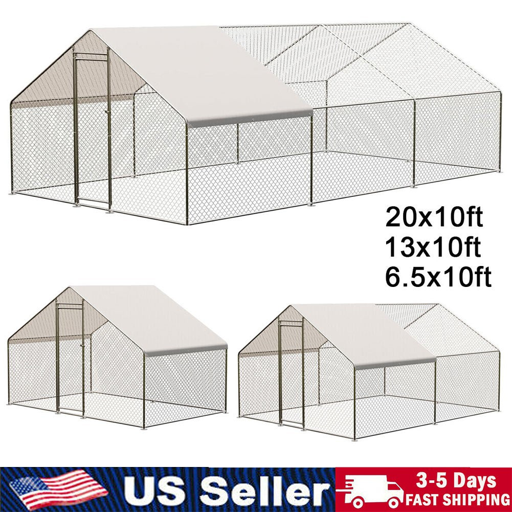 20 x10ft Walk-in Metal Chicken Coop Poultry Cage Pet House w/ Chicken Run Cover