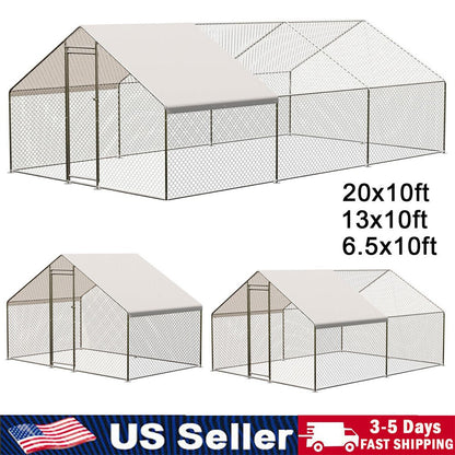20 x10ft Walk-in Metal Chicken Coop Poultry Cage Pet House w/ Chicken Run Cover