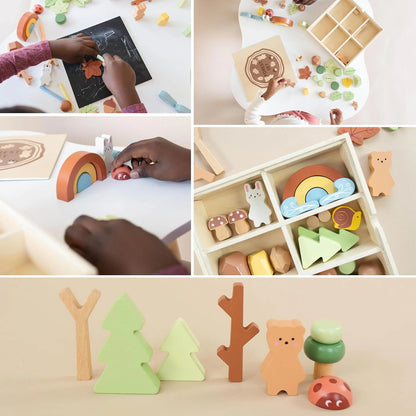 Wooden Forest Sensory Bin: Montessori Toys for Preschool Learning, Open-Ended Play Set