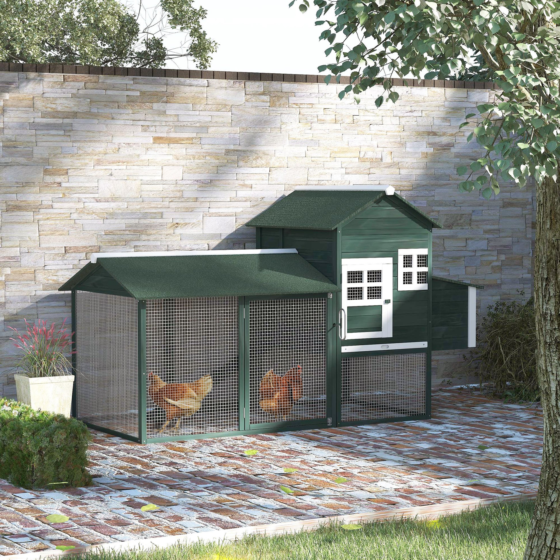 PawHut 84'' Chicken Coop Deluxe Wooden House Hen Backyard Poultry Hutch Run Box