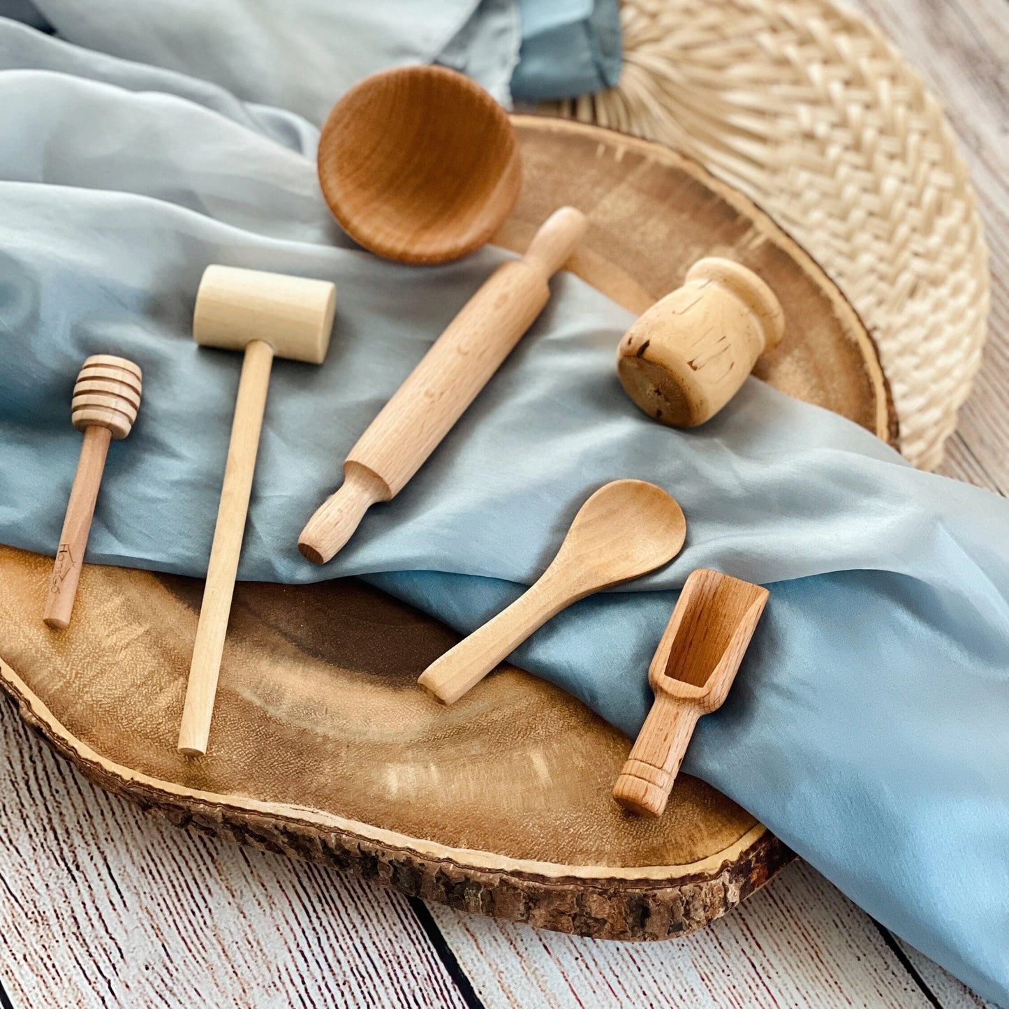 7-pc Wooden Sensory Bin Tool Set: Montessori Toys