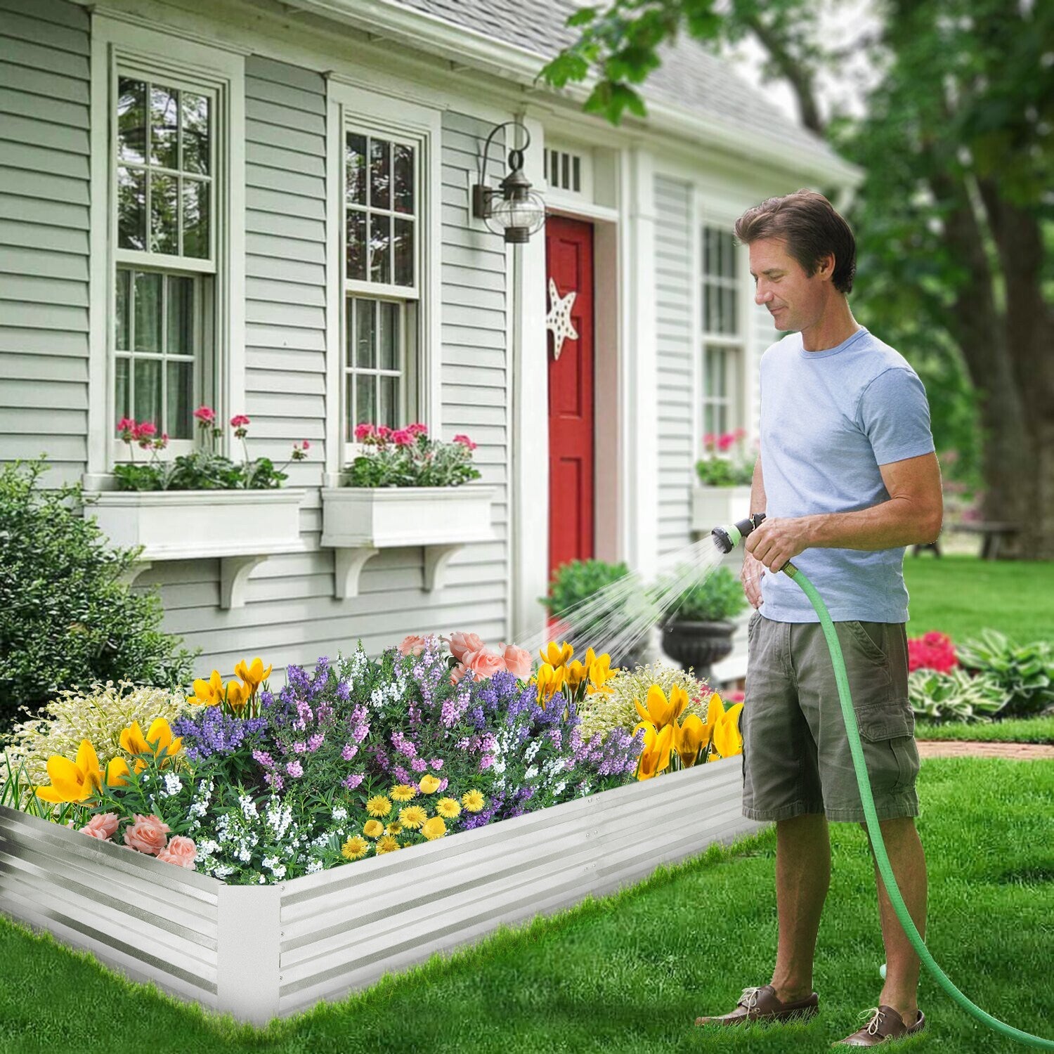 Galvanized Garden Bed, Elevated Raised Garden Bed 6x3x1ft for Outdoor Raised