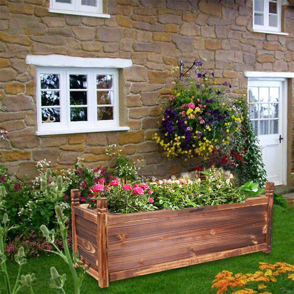 Heavy Wooden Planter Trough Planting Box Raised Garden Bed Plant Pot In/Outdoor
