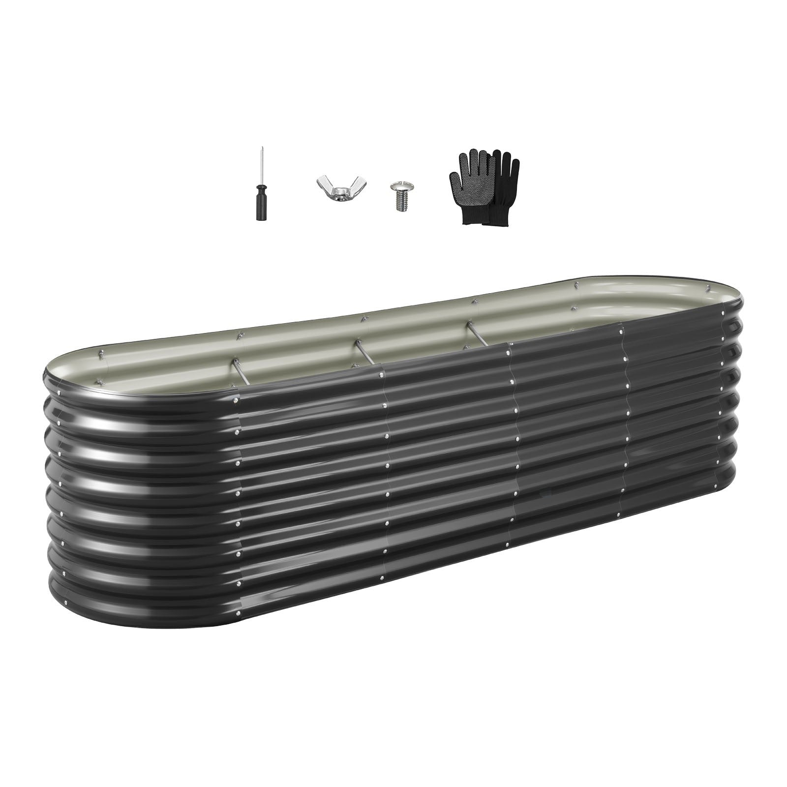 Uimoso Metal Raised Garden Bed Galvanized Planter Box 8x2x2 ft Dark Gray Outdoor