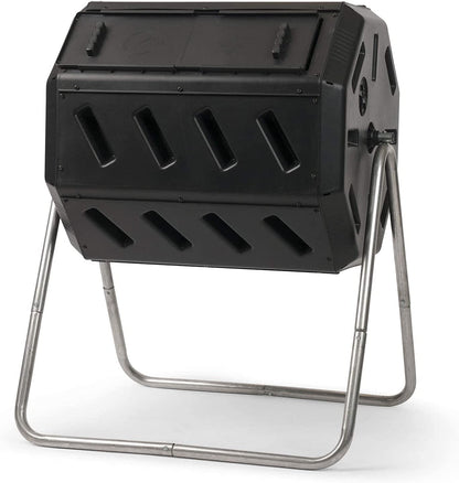 IM4000 Dual Chamber Tumbling Composter Canadian-Made, 100% Recycled Resin - Outdoor Rotating Compost Tumbler Bin for Garden, Kitchen, and Yard Waste, Black (37 Gallon)