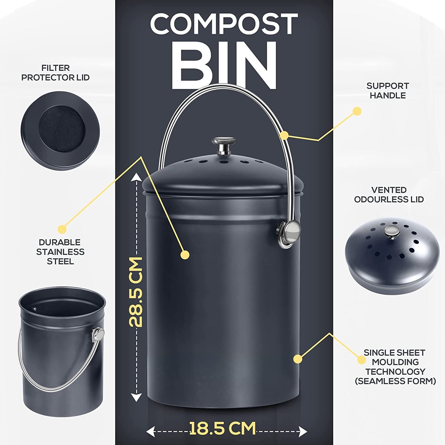 Compost Bin with Lid and 1.3 Gallon Compose Spare Charcoal Filter Utopia Kitchen