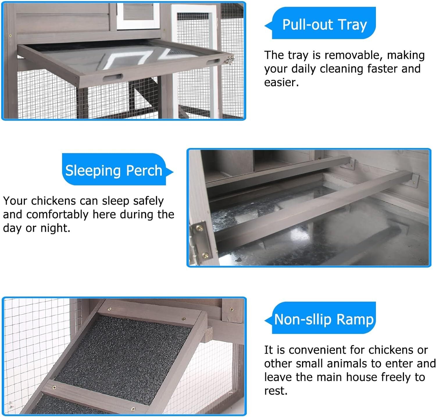 PetsCosset Chicken Coop Wooden Backyard Hen House with Run Nesting Box & Trays