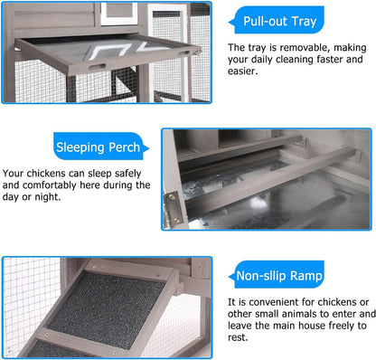 PetsCosset Chicken Coop Wooden Backyard Hen House with Run Nesting Box & Trays